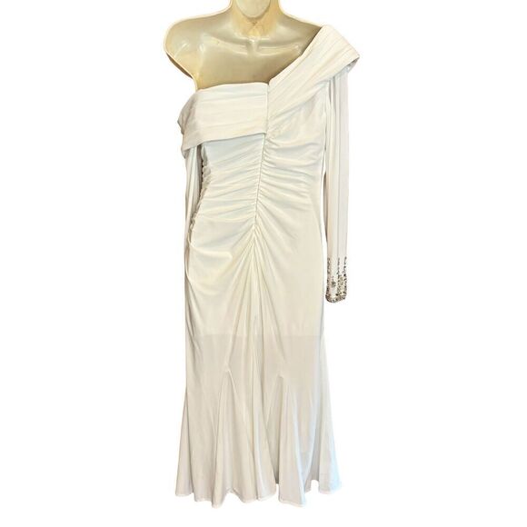 Ieena for Mac Duggal FOLDOVER LONG SLEEVE JEWELED MIDI DRESS NWOT Size 6 - Picture 6 of 7